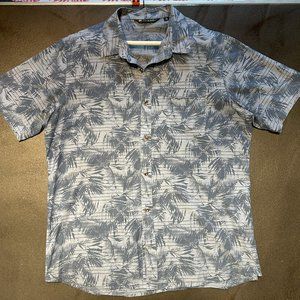 TRAVIS MATHEW Men's Size Large Button Down Shirt Short Sleeve Gray Tropical Palm